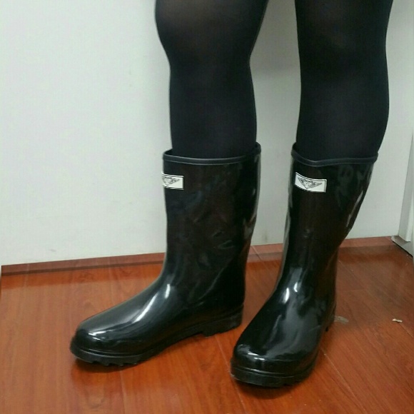 Women's Rainboots, Mid Calf Quilted Rain Boots, #1523, Black - Picture 4 of 4